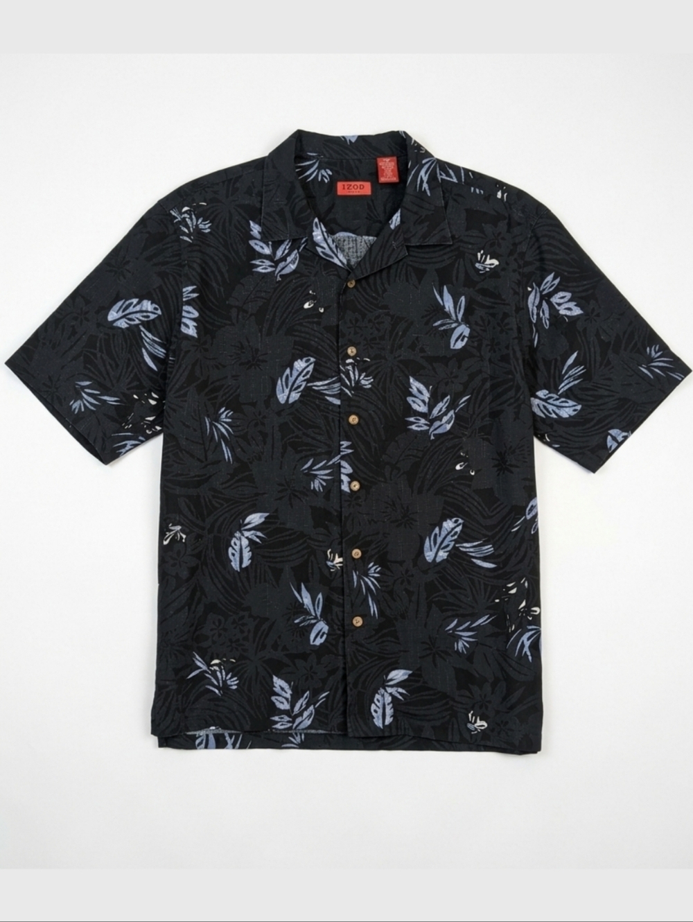 IZOD Golf Mens Black Tropical Washable Silk Bamboo Short Sleeve Shirt Size Large